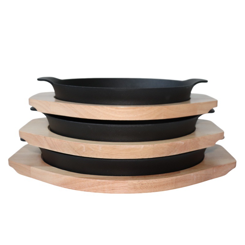 Plancha redonda de hierro fundido para asar, con asas, gruesa, para barbacoa, teppanyaki o filetes, venta directa de fábrica al por mayor