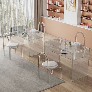 Internet Famous Light Luxury Nail Art Table and Chair suit Single Small Simple Modern Double Table Nail Art Shop Glass Table Fashion