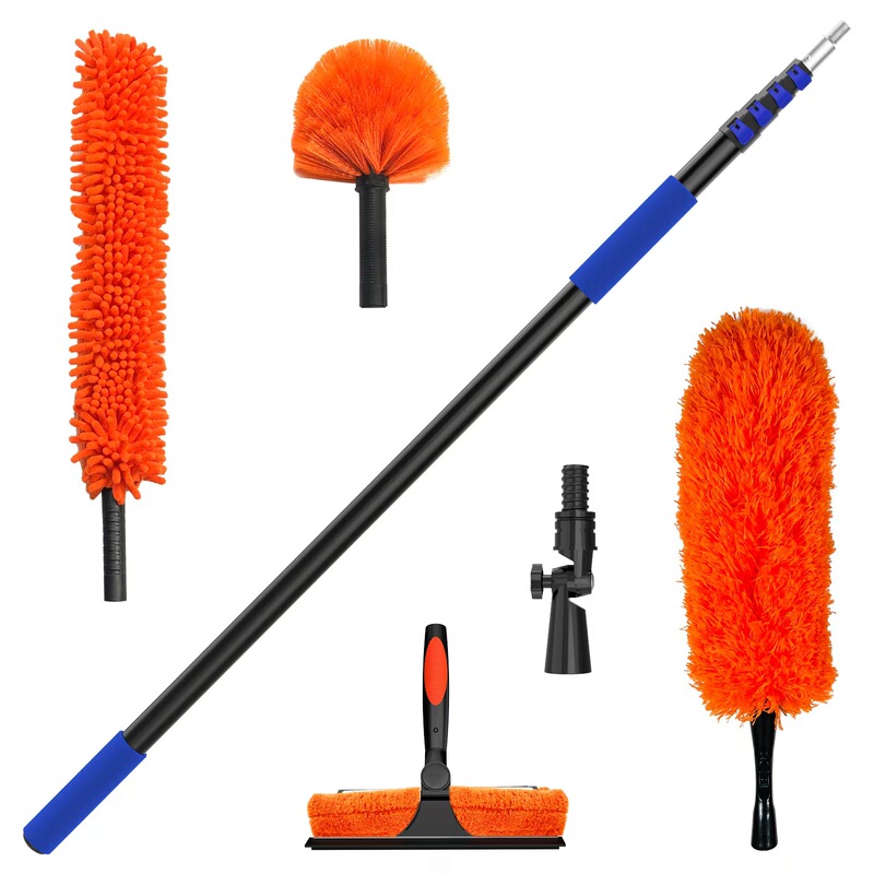 6063 aluminum telescopic cleaning kit extension rod with microfiber window scraper feather duster spider web brush 6063 aluminum telescopic cleaning kit extension rod with microfiber window scraper feather duster spider web brush
