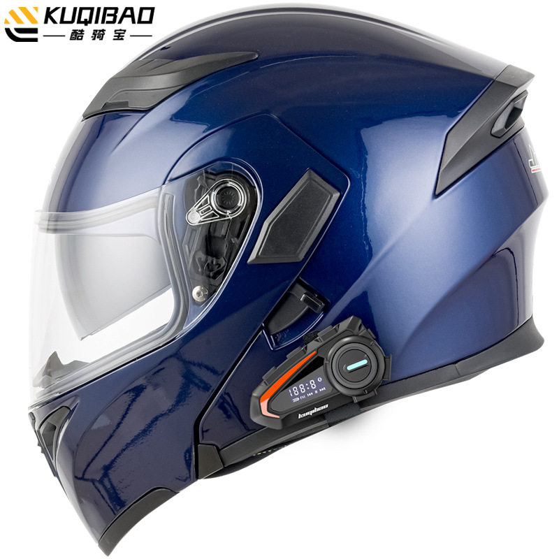 Casco de motocicleta CoolQibao con doble lente abatible antivaho, Bluetooth, batería de larga duración y pantalla, adecuado para uso en pista.