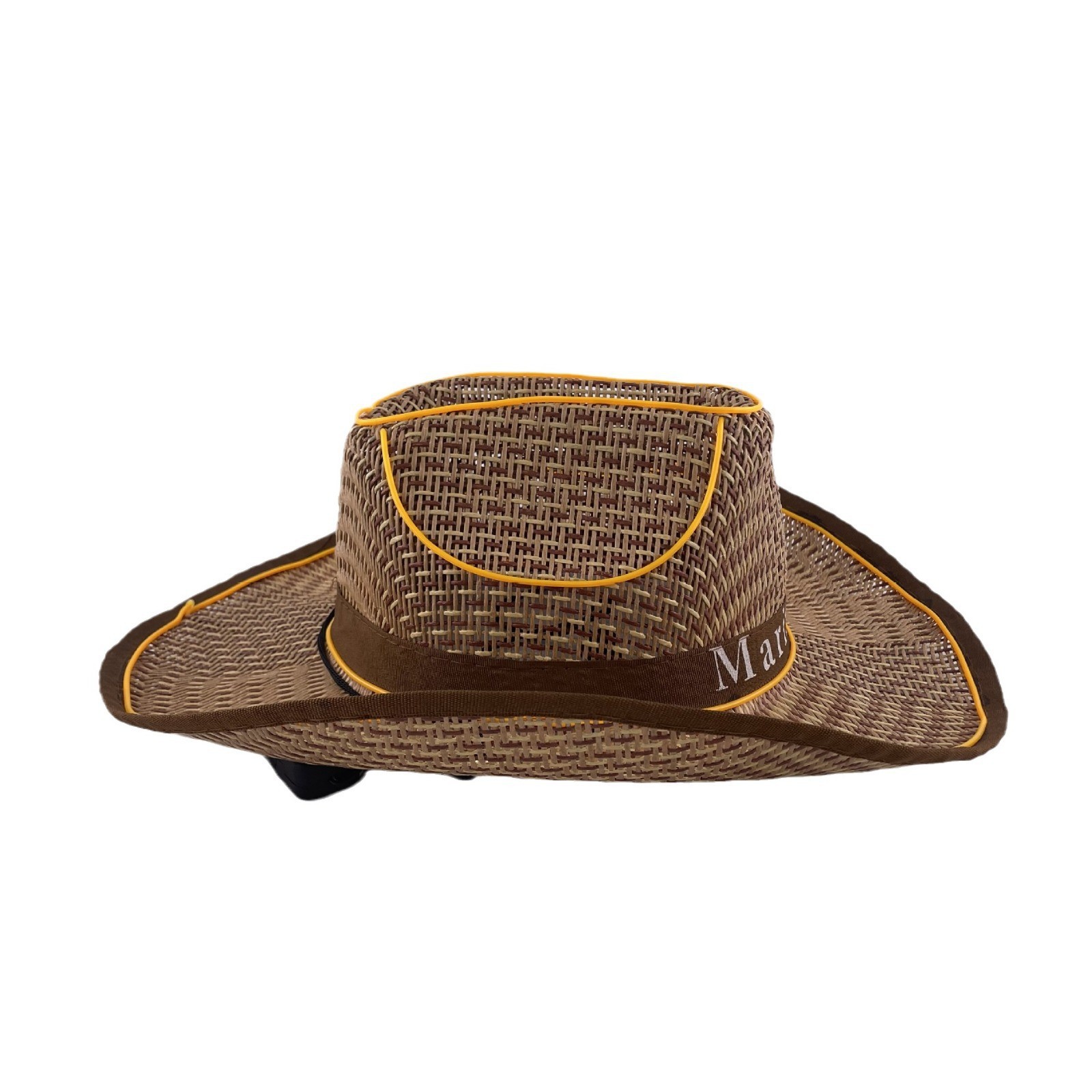 #614-3 3V无线款-草帽发光牛仔帽(翘沿卡其)(黄色)