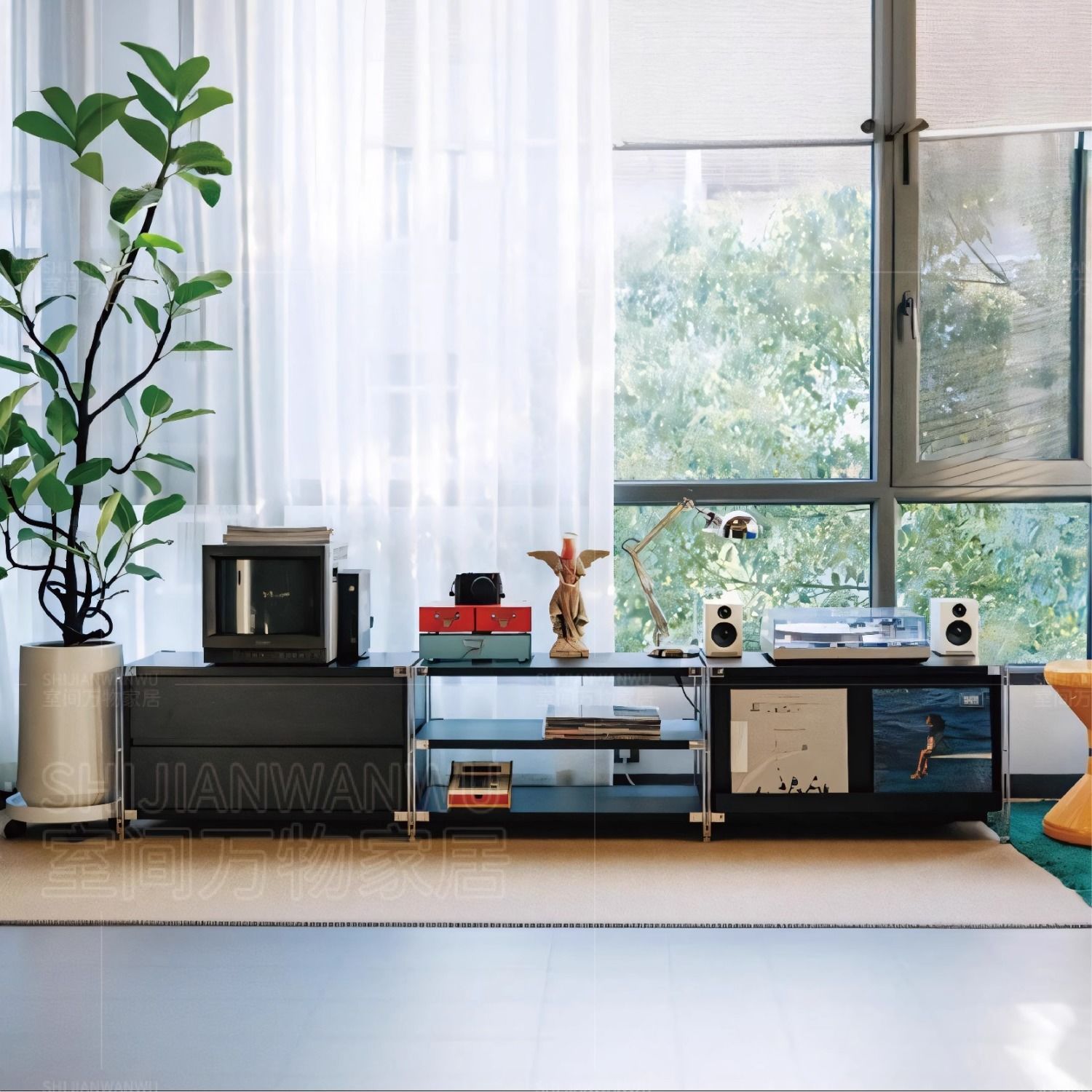 Medieval Style Floor-Standing Black Tv Cabinet Living Room Storage Rack Living Room Japanese Combination Cabinet Storage Wall Low Cabinet