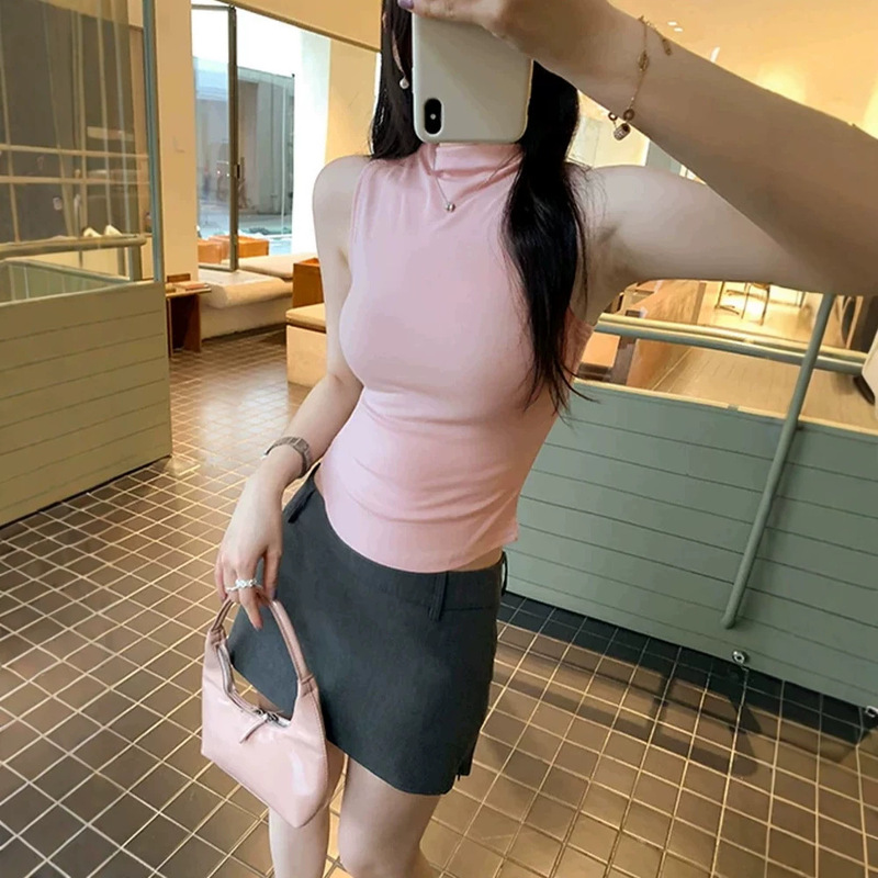 Trendy Women's Tencel Wool Slim Fit Camisole, Summer 2026 New Style, Elegant Half-High Collar, Slimming Sleeveless Top Trendy Women's Tencel Wool Slim Fit Camisole, Summer 2026 New Style, Elegant Half-High Collar, Slimming Sleeveless Top