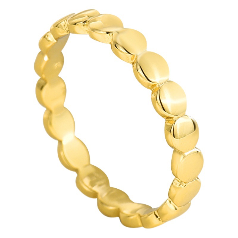 R0165 minimalista europeo y americano espejo textura círculo anillo retro brillante estilo frío 18k anillo de oro