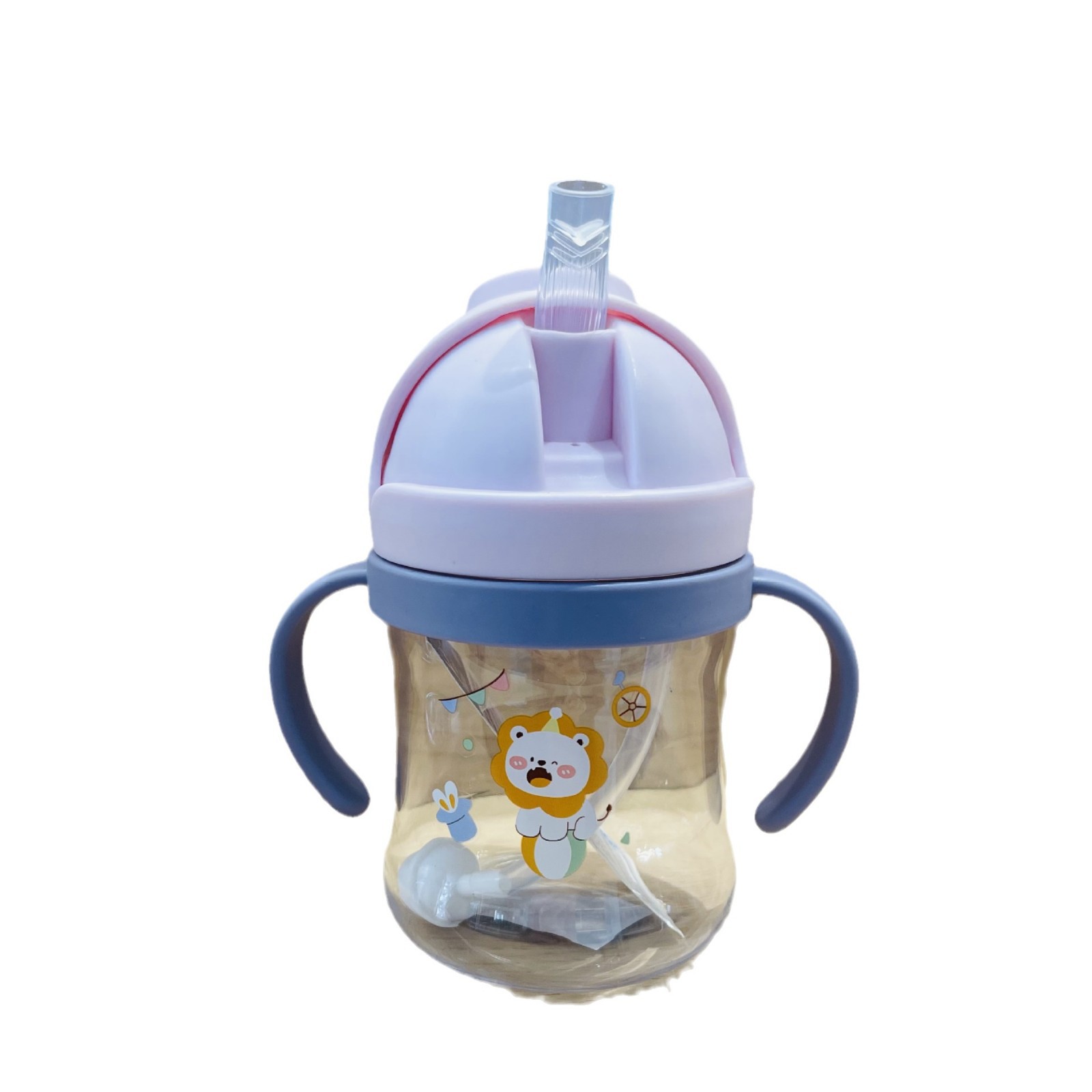 Nuevos productos de dibujos animados para niños tazas de paja de plástico lindas bebés mordidas boca de succión anti-asfixia hervidor de agua de doble mango taza de aprendizaje