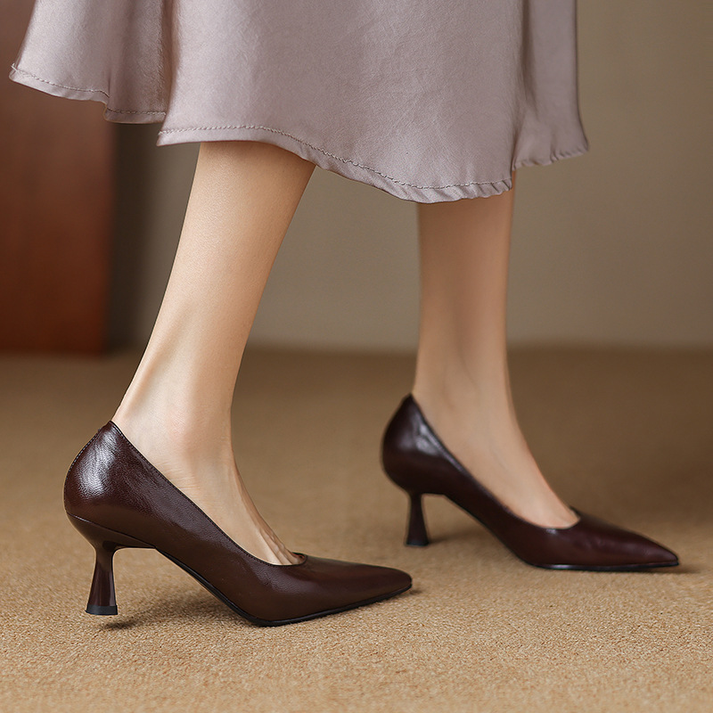 inside and outside the whole skin! Sheepskin High Heels Women's 2025 Spring New French Commuter Elegant Pointed Stiletto Heel Shoes