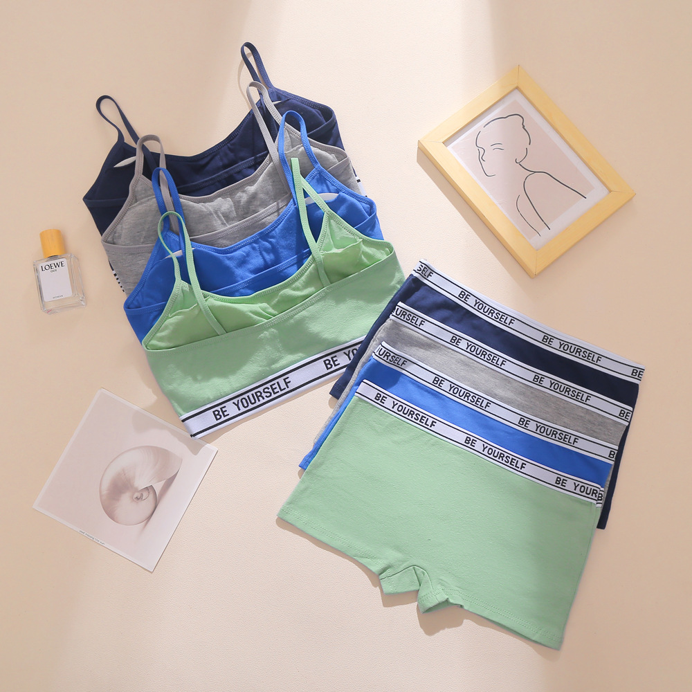 Sujetador de desarrollo para niñas, bragas, camisola cómoda de algodón sin anillo de acero, traje de ropa interior para niños de mediana edad 10-12