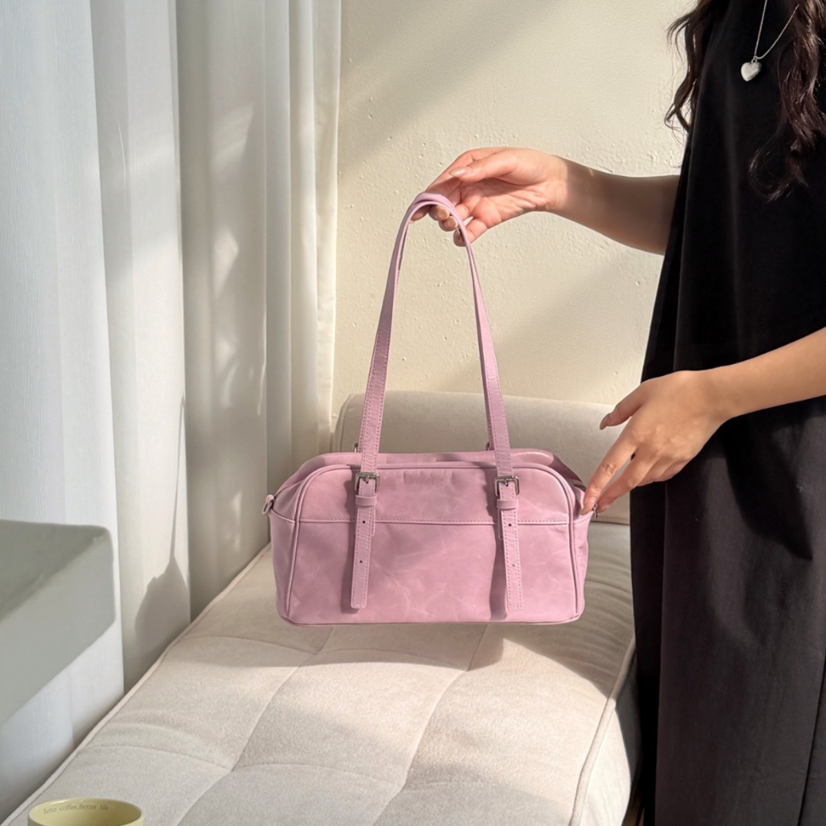 Genuine Leather Luxury Bowling Bag For Women, Autumn/Winter New Retro Large Capacity Commuter Shoulder Handbag Underarm Bag - Thumbnail 4