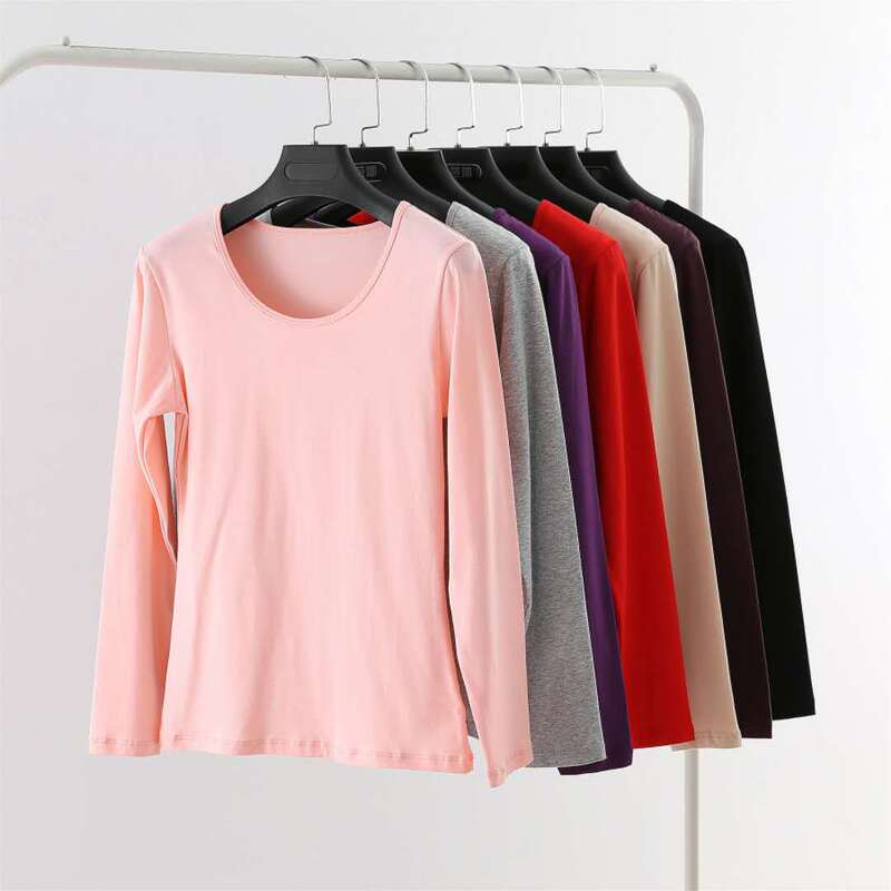 Thermal Underwear Women's One-Piece Top Autumn Clothes Thin Lycra Cotton Crewneck Base Long Sleeve Shirt Autumn and Winter Cotton Sweater