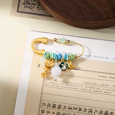 Wholesale of cultural and creative products for Yaxa sancaqları - channinenamel-joyful-gourd-glazed-osmanthus-auspicious-double-sided-jade-rabbit-and-moon-brooch