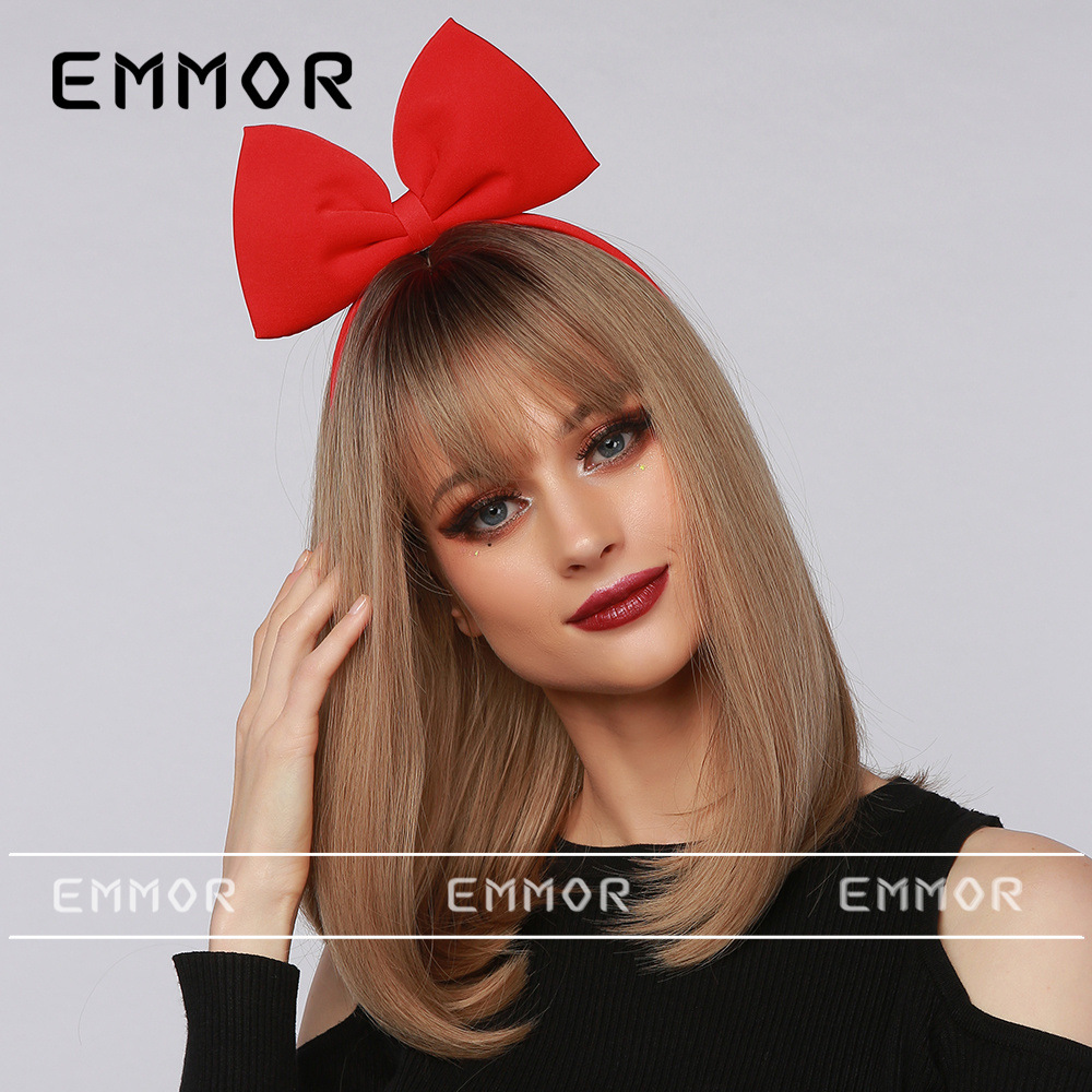 Comercio exterior transfronterizo Internet celebridad venta caliente Qi flequillo negro gradiente marrón medio largo pelo recto cabeza completa cubierta de la cabeza de estilo europeo y americano para las mujeres