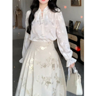 & ⇞ New Chinese Style Light National Style Horse-Faced Skirt Suit for Women, Spring Outfit with Top, Small Fragrant Style Button-Down Shirt
