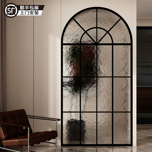 2024 new American style glass screen partition French style home iron European style retro arched decoration living room cream