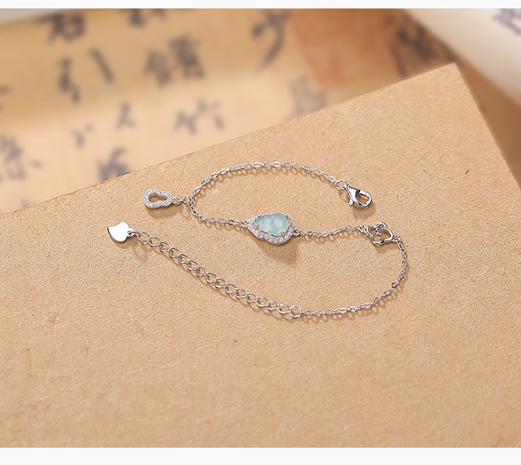 Vòng tay bạc S925 đính ngọc bích và zircon hình bầu nước xanh — Xanh lục mẫu ngọc chi tiết 4