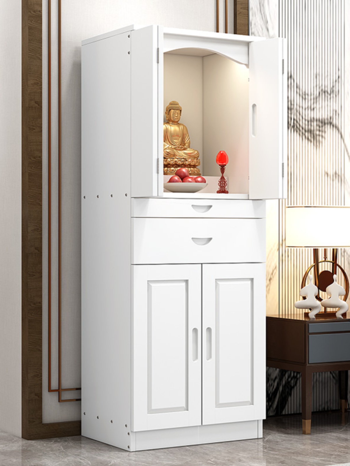 ✅ Solid Wood Buddhist Altar Table Modern Household Guanyin Statue Guan Gong Cabinet Shrine Pine Wood Buddha Cabinet