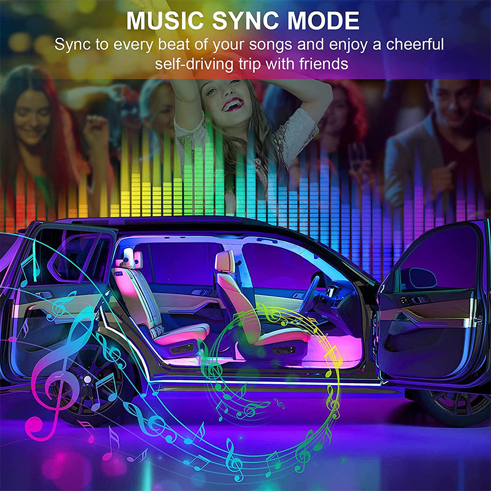 LED Car Decorative Light Foot Rhythm RGB Color App Music Sound Control Light USB Car Interior Atmosphere Light Strip