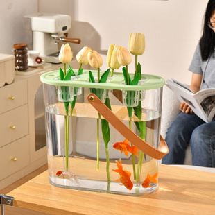New Living Room Desktop Fish Tank Soilless Culture Hydroponic Box Satchel Ecological Tank with Lid Landscaping Ornaments Goldfish Tank