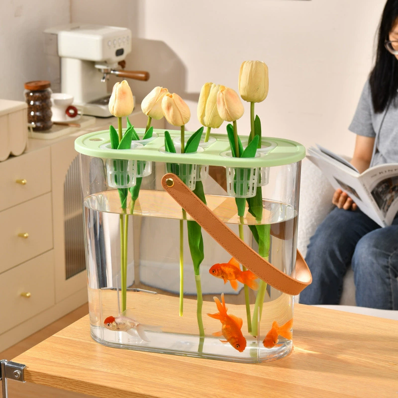 Новый настольный аквариум для гостиных, безпочвенная культура, гидропонная коробка, сумка, экологический резервуар с крышкой, ландшафтные украшения, аквариум с золотыми рыбками