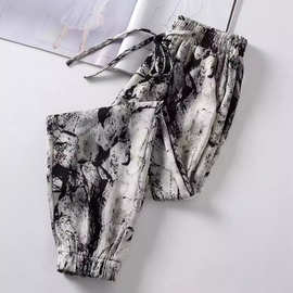 速干裤夏季跳舞中国风哈伦裤薄款网红灯笼裤休闲裤子女防蚊水墨风