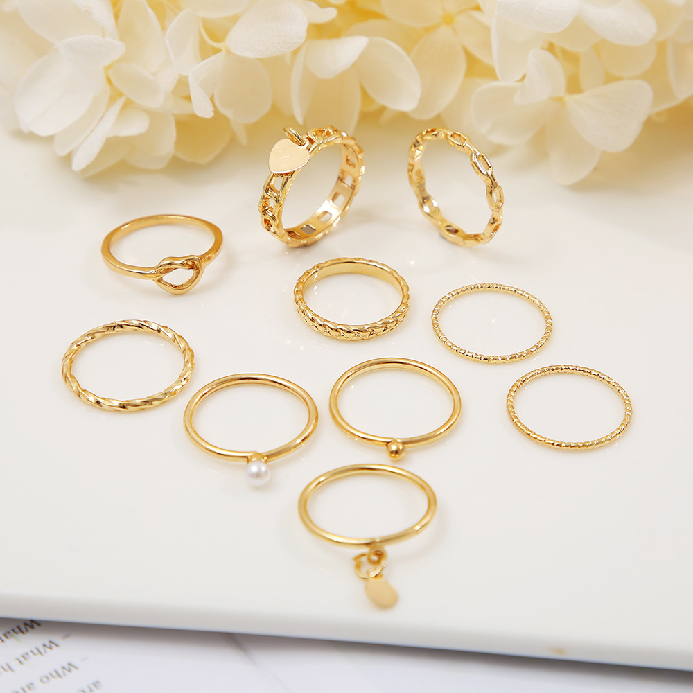 Simple Style Heart Shape Imitation Pearl Alloy Plating Metal Rings