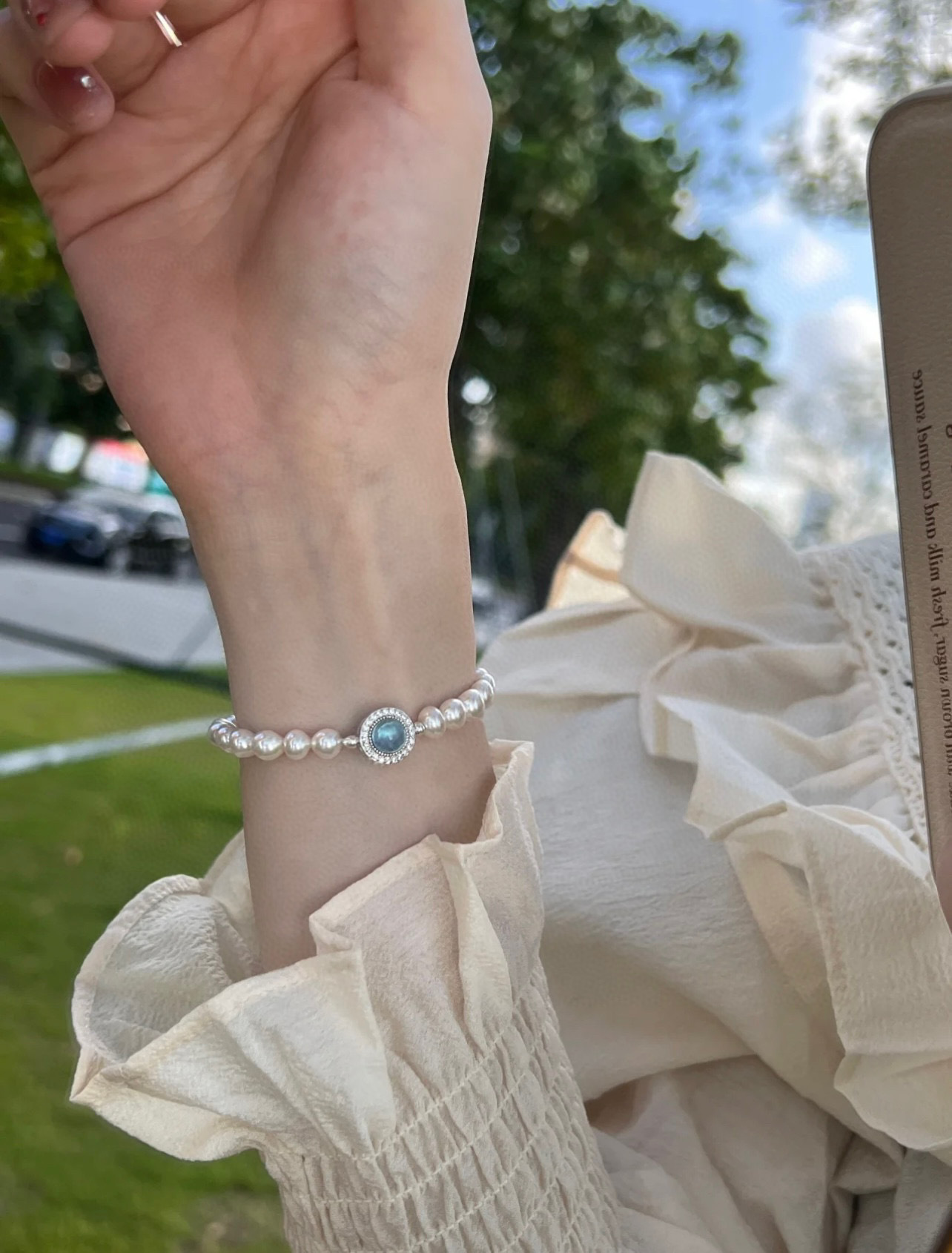 s925纯银手工编织海蓝宝手链ins轻奢简约天然