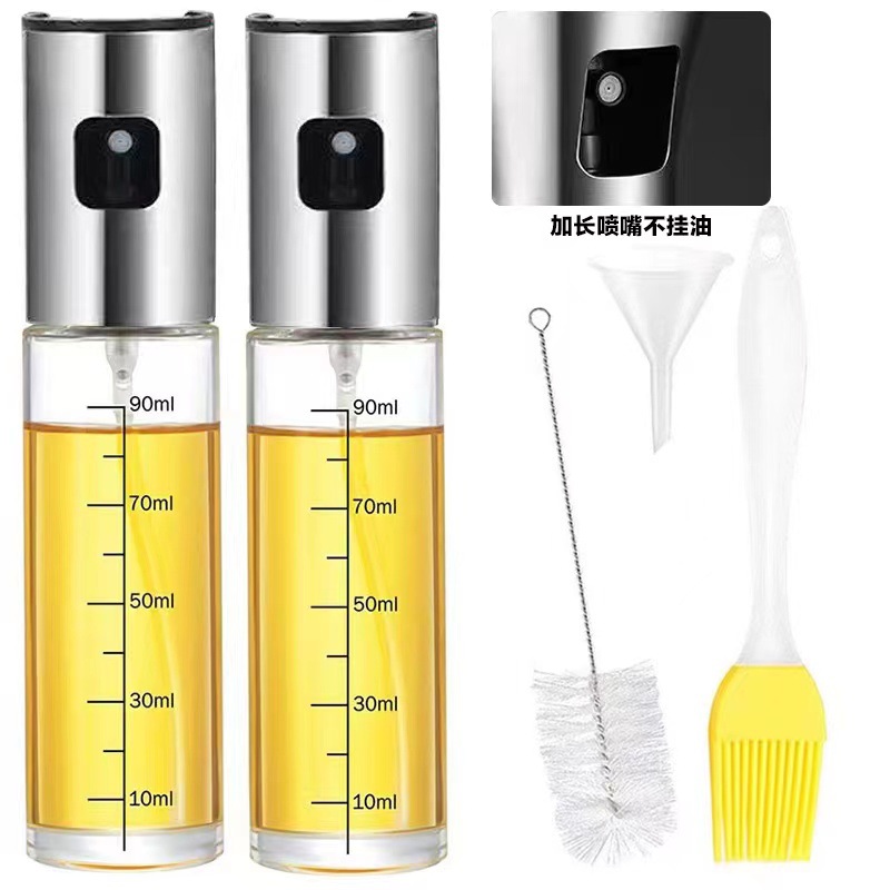 [Amazon para] Botella de spray de acero inoxidable con embudo de cepillo prensa de barbacoa botella de spray de cuatro piezas