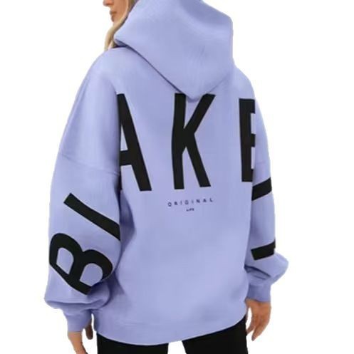 2024 new Amazon cross-border European and American fashion printed thickened versatile long-sleeved loose-fitting hooded sweatshirt for women