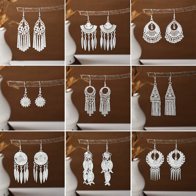 Long accessory, ethnic classic earrings with tassels, ethnic style