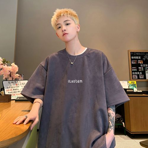 Men's 2025 Summer Oversize Loose Short Sleeve European and American Trend Brand Plus Size Crew Neck Breathable Half-Sleeve T-Shirt