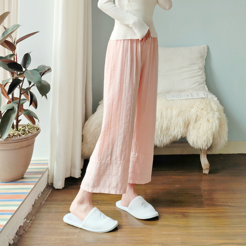 2022 spring and autumn cotton cropped wide-leg pajama pants loose simple thin Japanese and Korean style home pants air conditioning pants for women