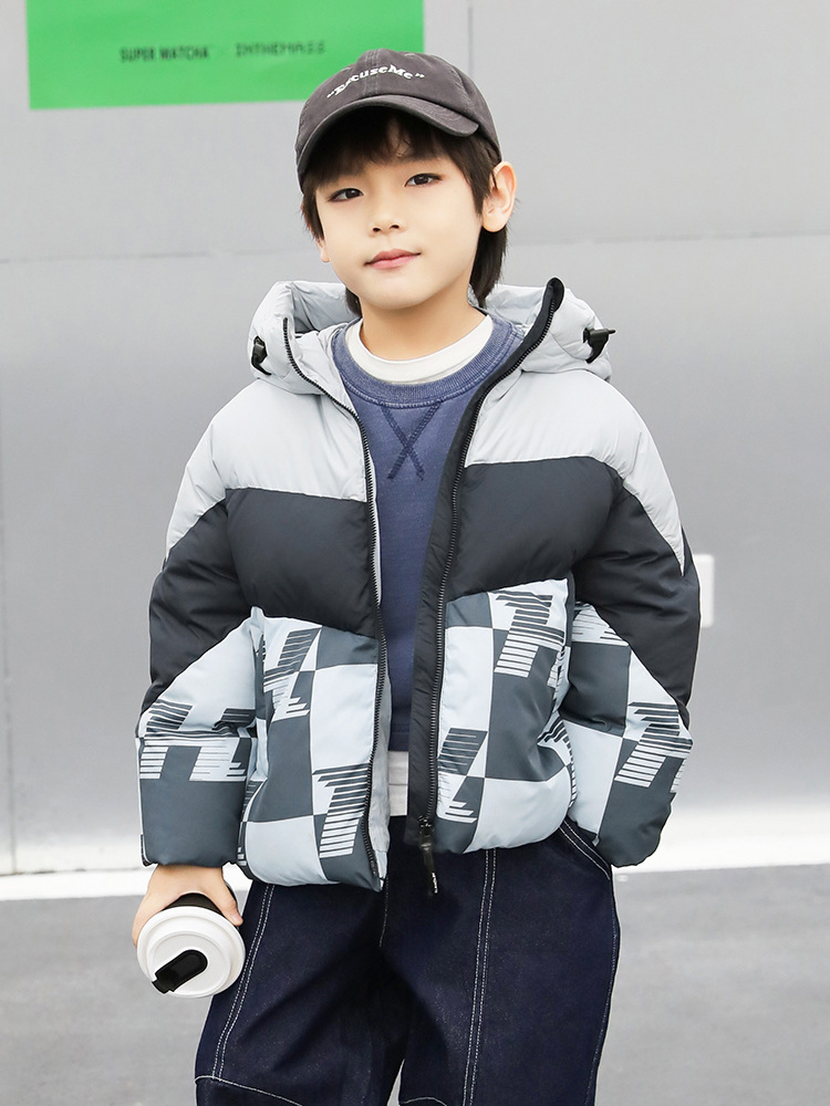 Short velvet keep warm down jacket for boys