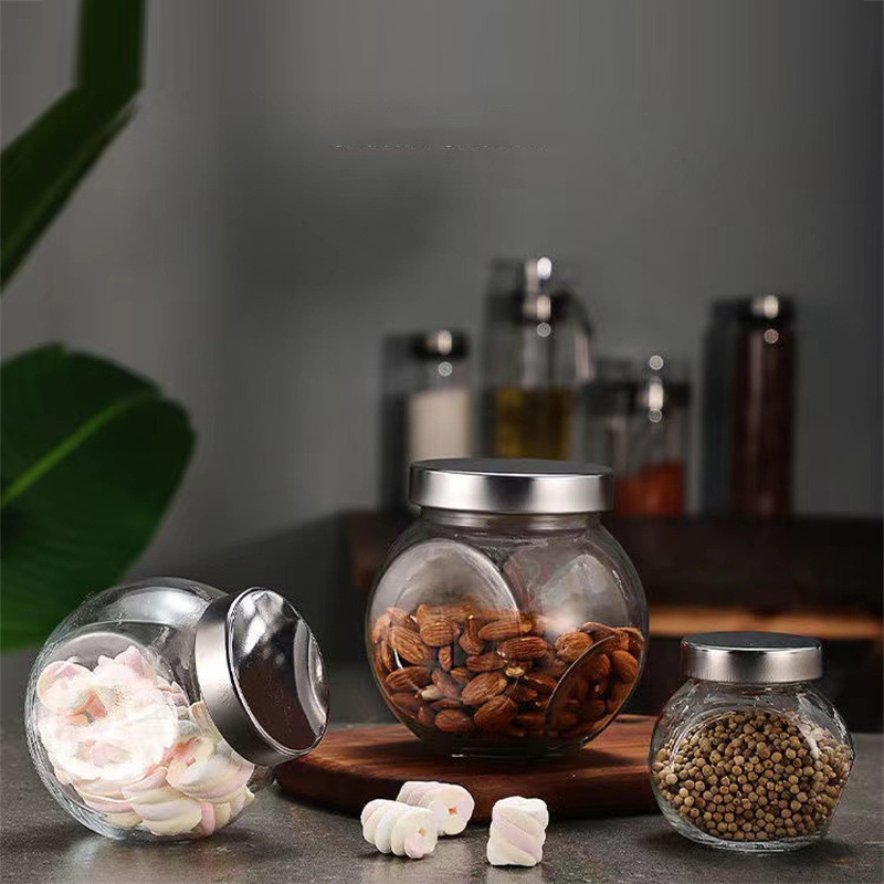 廠家玻璃瓶扁鼓包裝瓶 批發蜂蜜罐花茶黑枸杞儲物罐 密封瓶子