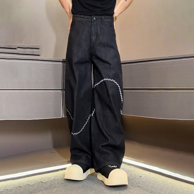 Nicho jeans de pierna de bordado hombre verano retro americano relajado casual de alto perfil pantalones de machete