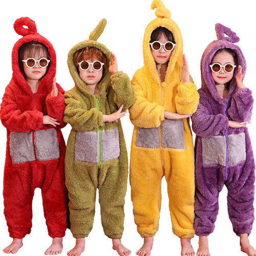 Autumn and winter children's flannel pajamas for boys and girls and baby anti-kick thickened coral velvet one-piece home clothes