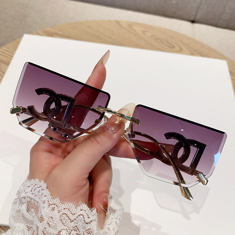 女性用のハイエンドのフレームレスエッジカットサングラス、新しいスタイルのクロスボーダービッグブランド、ハイエンドのメタルサングラス、ファッション用のサンシェード|undefined