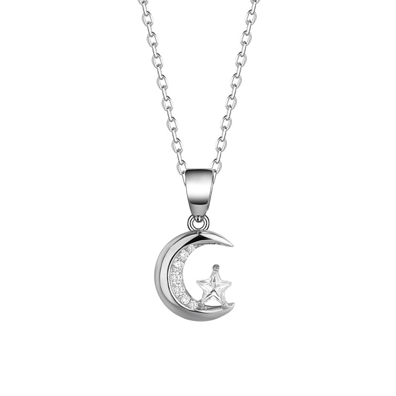 925 plata esterlina colgante estrella-luna incrustado collar de zircón mujer japonés y coreano nicho diseño estrella serie collar de collar clavícula image 6