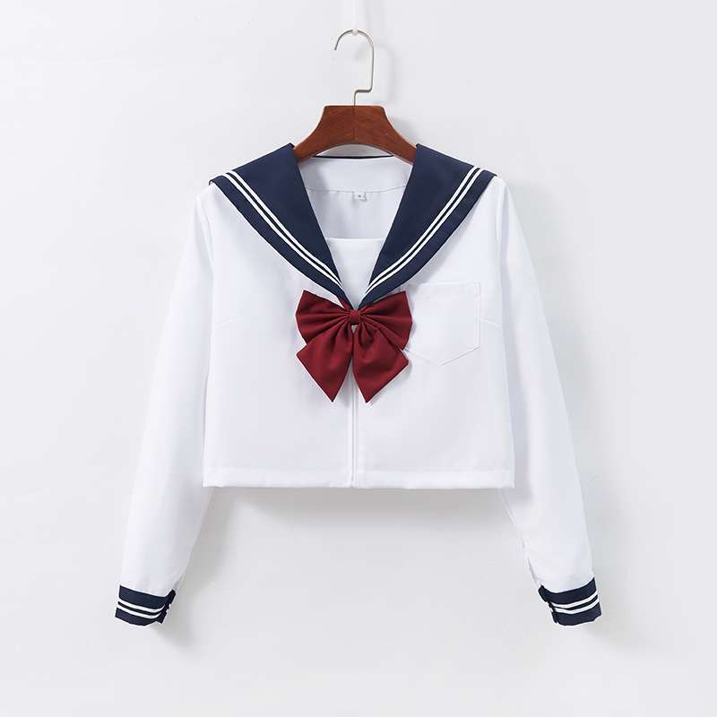 Manufacturer Supplies Japanese-Style College-Style Suit with Cyan Collar, White Two-Piece Jk Uniform Short Skirt Suit, Sweet Basic Long-Sleeve