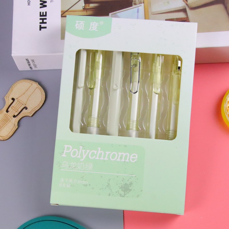 6 piezas en la misma caja de color ST cabeza gel pluma de alta apariencia Oficina papelería pluma de empuje pluma estudiante de agua