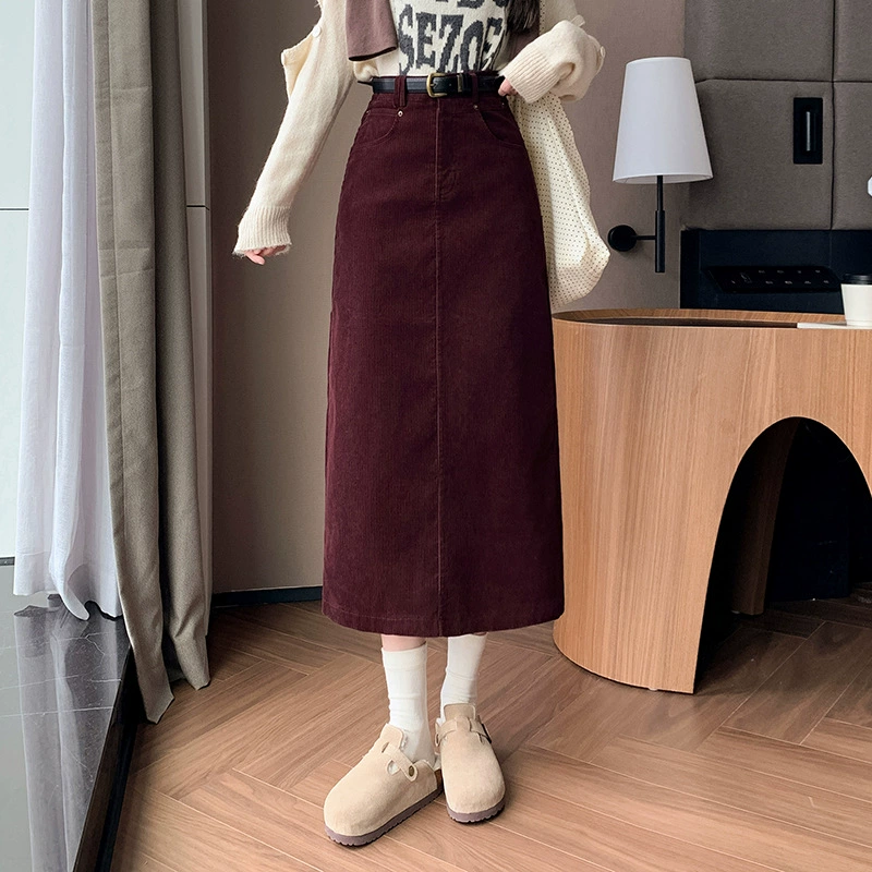 Пятно вельветовая плюшевая юбка женский 2024 осень-зима полудлинная юбка ретро темперамент Хепберн ветер с высокой талией прямая юбка