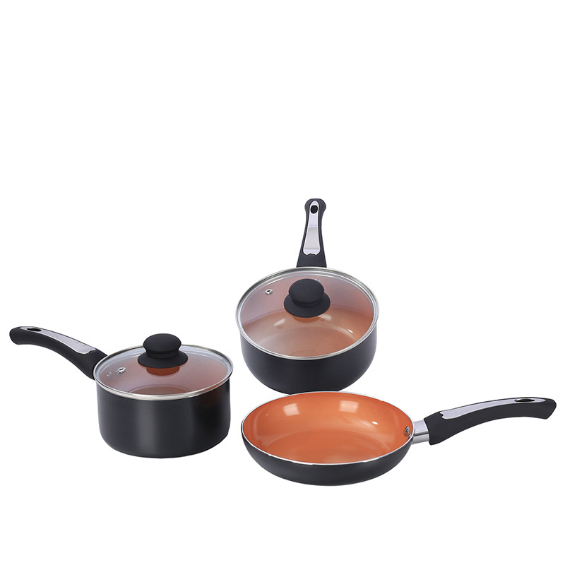 Cinco piezas de aluminio sartén antiadherente con sopa olla leche olla suplemento alimenticio olla plana sartén utensilios de cocina traje