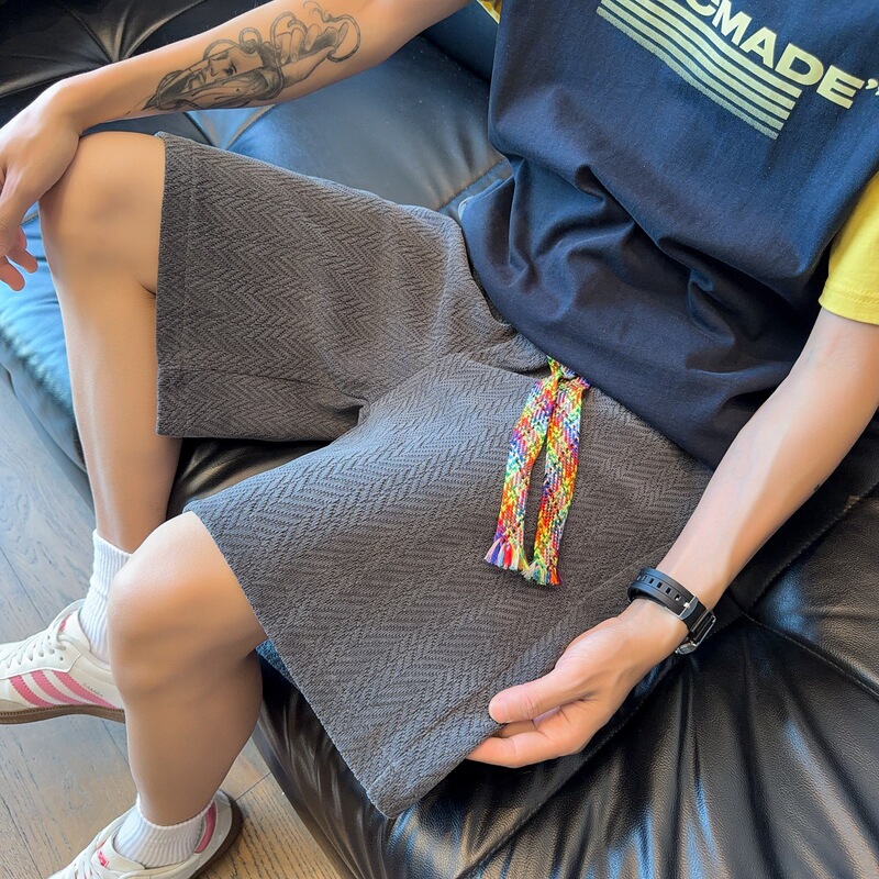 Rainbow Rope Wheat Pattern Jacquard Large Size Shorts for Men, Summer Trendy Brand, Thin Loose Casual Sports Five-Point Pants Rainbow Rope Wheat Pattern Jacquard Large Size Shorts for Men, Summer Trendy Brand, Thin Loose Casual Sports Five-Point Pants
