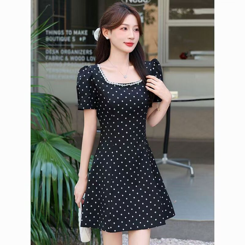 2025 New Fashion Plus-Size Slimming Age-Reducing Polka Dot Dress for Petite Women with Square Neckline and Waist-Cinching Elegant Dress 2025 New Fashion Plus-Size Slimming Age-Reducing Polka Dot Dress for Petite Women with Square Neckline and Waist-Cinching Elegant Dress