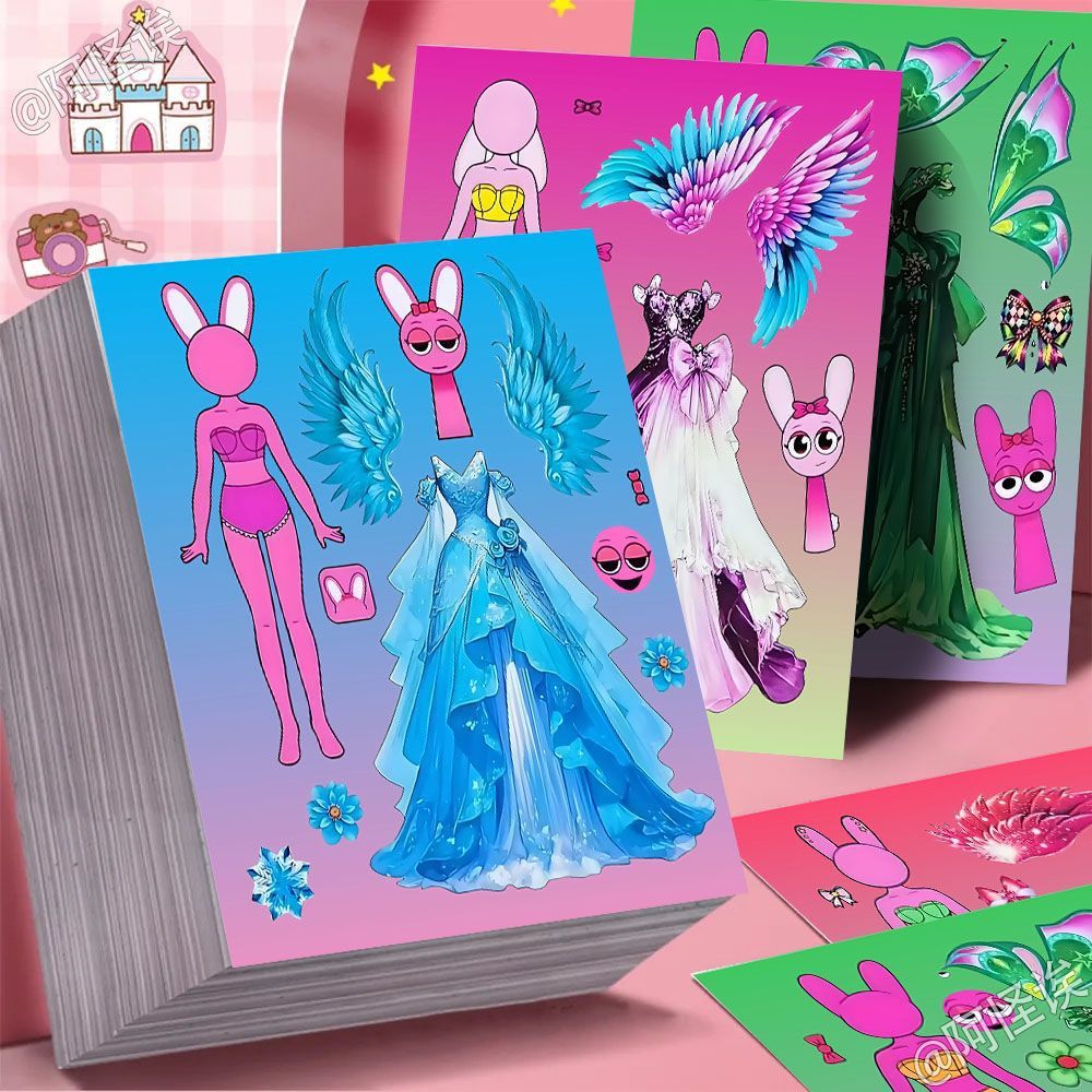 18 hojas de sprunki caja de ritmo encantadora elfo puzzle infantil hecha a mano juguetes de cambio pegatinas impermeables diy