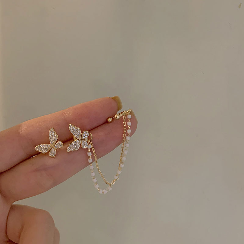 Fashion Butterfly Asymmetric One-piece Chain Tassel Ear Bone Clip Earrings display picture 5