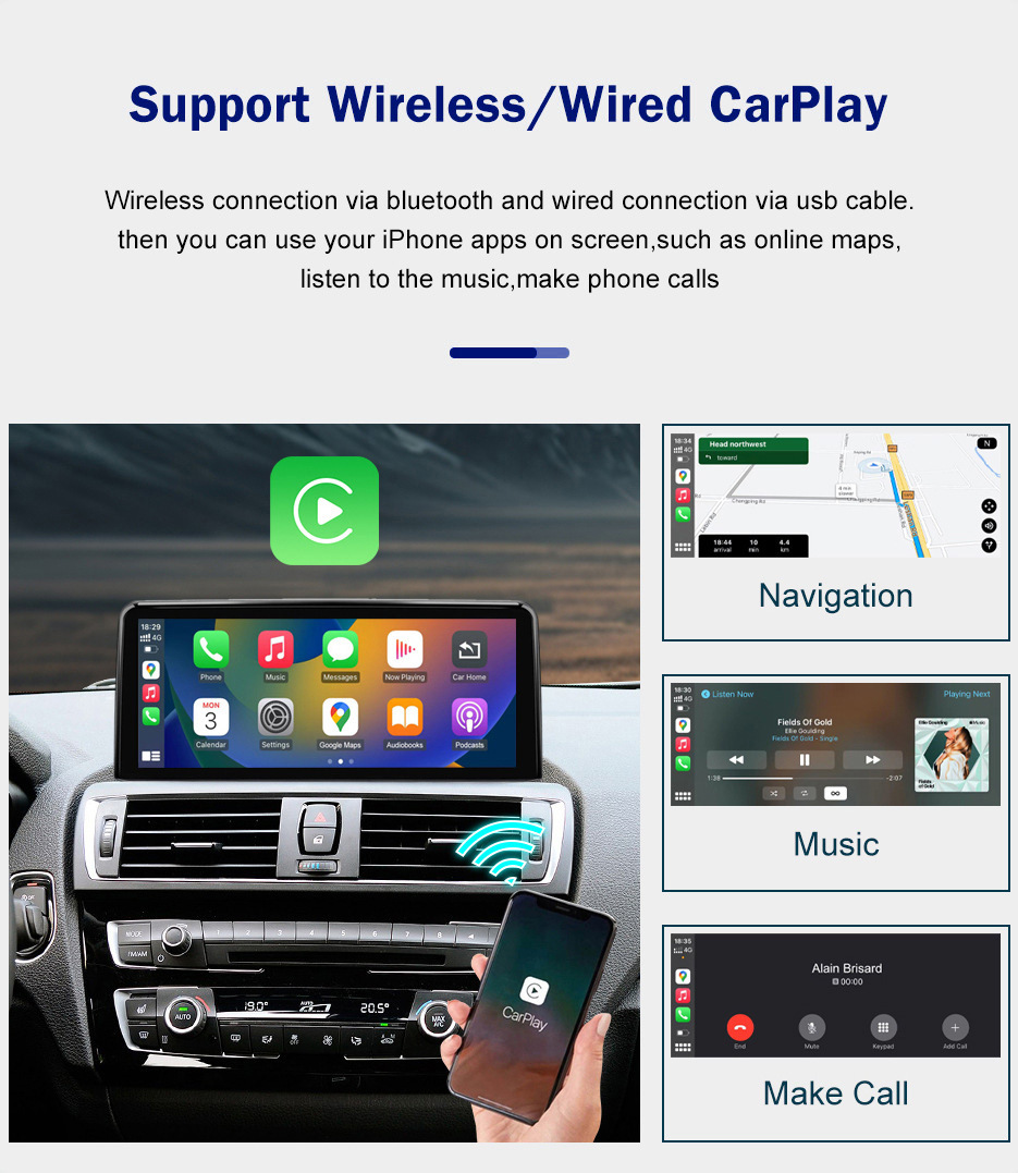 10.25" Car Navigation Screen with Wireless Carplay Suitable for 1/2/3/4 Series Nbt Player Linux System