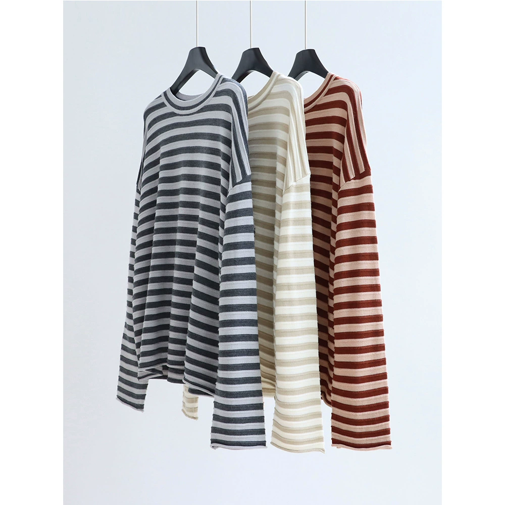 Модный CHIC осень и зима шерсть смесь Свободный Полосатый свитер пуловер блузка женщин свитер Топ новый