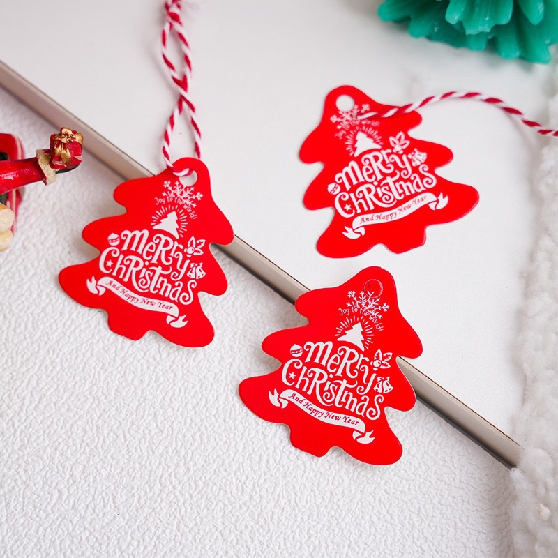 新款圣诞吊牌红绿色圣诞树形标签卡片圣诞节派对礼物装饰挂牌纸质