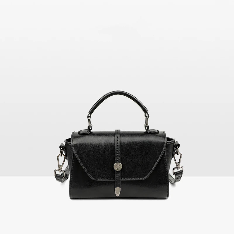 Túi đeo chéo nữ phong cách retro, thiết kế đơn giản, quai xách tay và dây đeo vai, kích thước 20×9×12 cm — màu đen