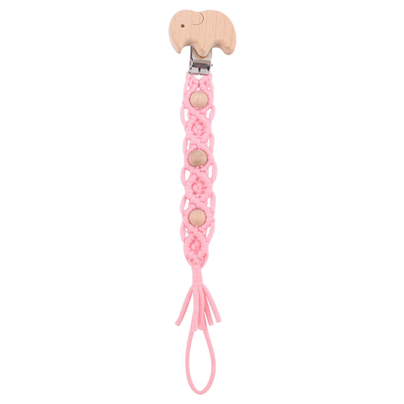 Bebé suministros de haya elefante chupete clip calmante DIY bebé creativo hecho a mano de algodón cuerda tejida chupete cadena