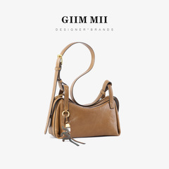 GIIM MII/Jimi スモールホーンピローバッグ 第一層植物タンニンなめし牛革 夏用 大容量 シングルショルダー クロスボディバッグ